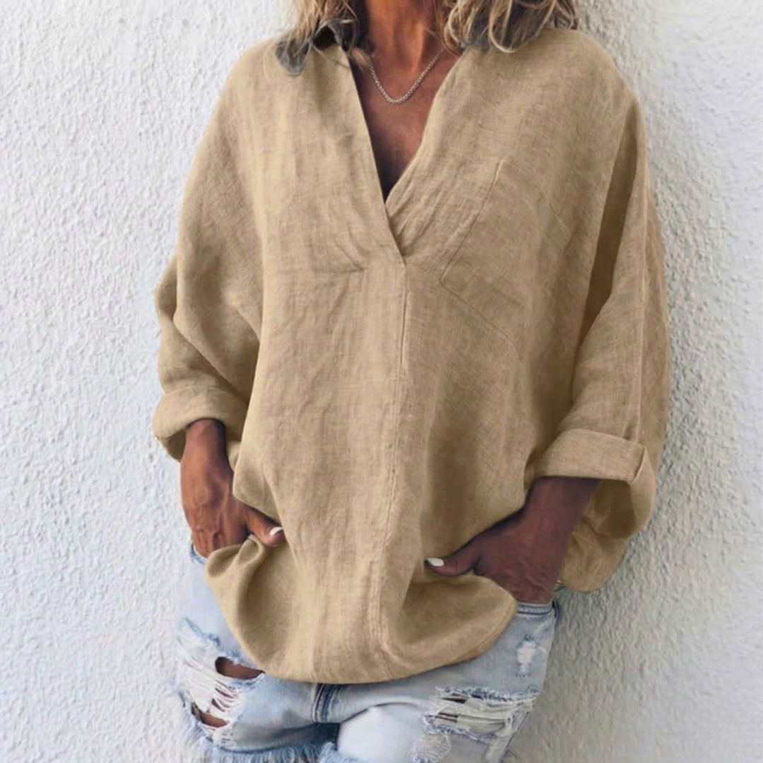 Blusa Donna Oversize in Lino Casual Elegante per Uso Quotidiano - Morbida, Fresca e Versatile - Martina