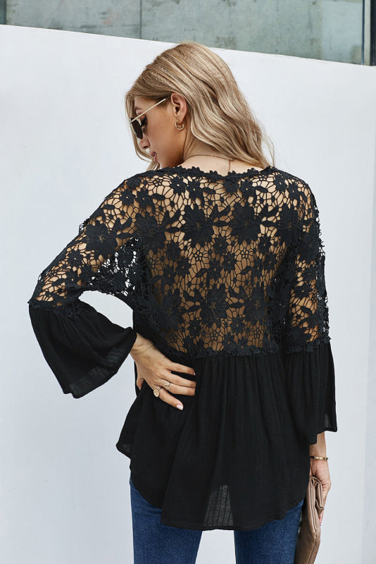 Blusa Donna Elegante con Spalle e Schiena in Pizzo