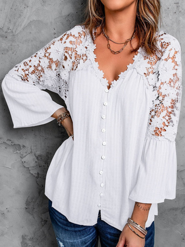 Blusa Donna Elegante con Spalle e Schiena in Pizzo