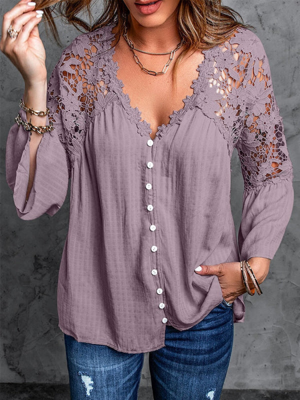 Blusa Donna Elegante con Spalle e Schiena in Pizzo