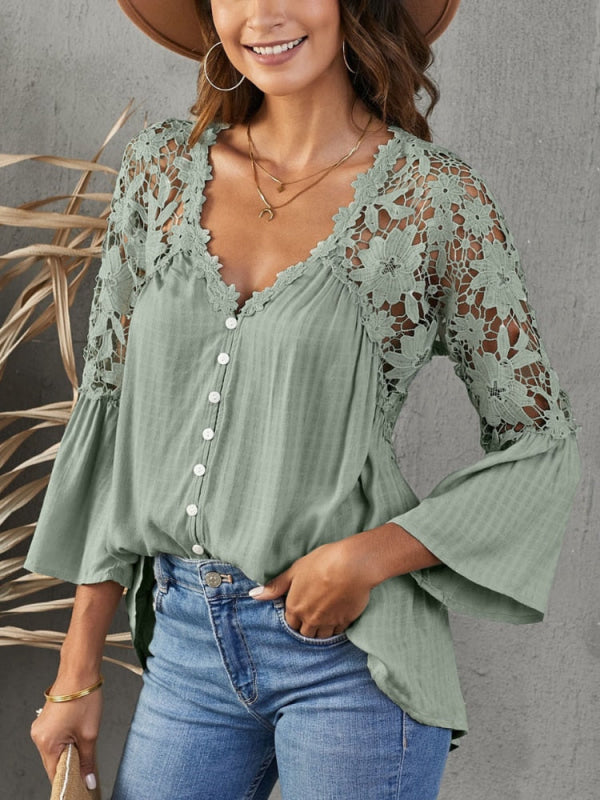 Blusa Donna Elegante con Spalle e Schiena in Pizzo