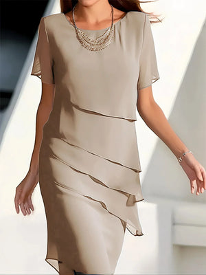 Eliana - Abito Elegante a Strati in Chiffon Leggero Leela Moda Abito Festa Abito da Sera Abito Cerimonia