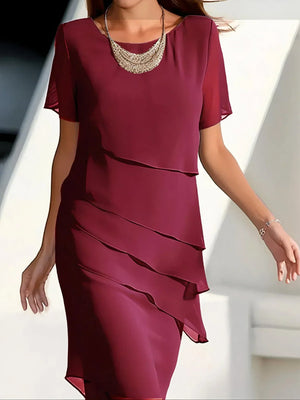 Eliana - Abito Elegante a Strati in Chiffon Leggero Leela Moda Abito Festa Abito da Sera Abito Cerimonia