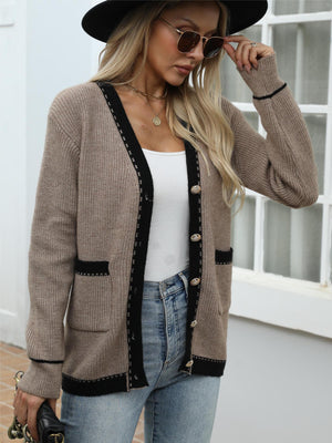 Cardigan Donna Elegante Francesca – Maglia con Bottoni e Dettagli a Contrasto