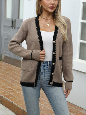 Cardigan Donna Elegante Francesca – Maglia con Bottoni e Dettagli a Contrasto