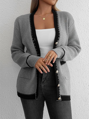 Cardigan Donna Elegante Francesca – Maglia con Bottoni e Dettagli a Contrasto