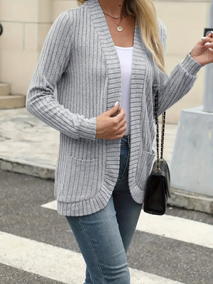 Cardigan Donna Elegante Sofia – Lungo in Maglia a Coste con Tasche