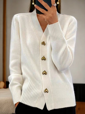 Cardigan Donna Elegante – Maglia Morbida con Bottoni Dorati a Cuore