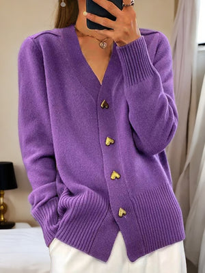 Cardigan Donna Elegante – Maglia Morbida con Bottoni Dorati a Cuore