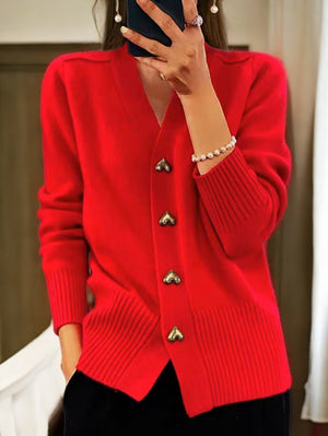 Cardigan Donna Elegante – Maglia Morbida con Bottoni Dorati a Cuore