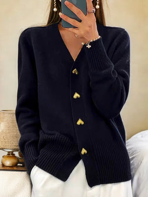 Cardigan Donna Elegante – Maglia Morbida con Bottoni Dorati a Cuore