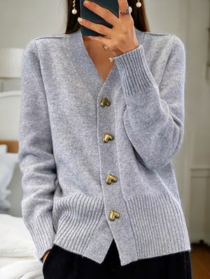 Cardigan Donna Elegante – Maglia Morbida con Bottoni Dorati a Cuore