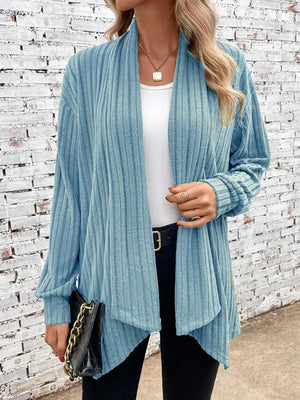 Cardigan Donna Lungo Elegante Valentina – Maglia a Costine Morbida e Aperta Davanti