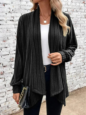 Cardigan Donna Lungo Elegante Valentina – Maglia a Costine Morbida e Aperta Davanti