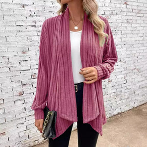 Cardigan Donna Lungo Elegante Valentina – Maglia a Costine Morbida e Aperta Davanti