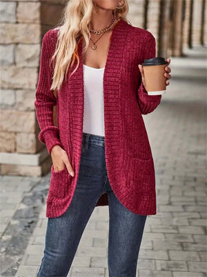 Cardigan Donna Lungo Marta – Elegante in Maglia a Coste con Tasche