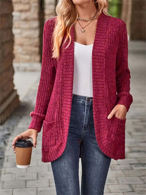 Cardigan Donna Lungo Marta – Elegante in Maglia a Coste con Tasche