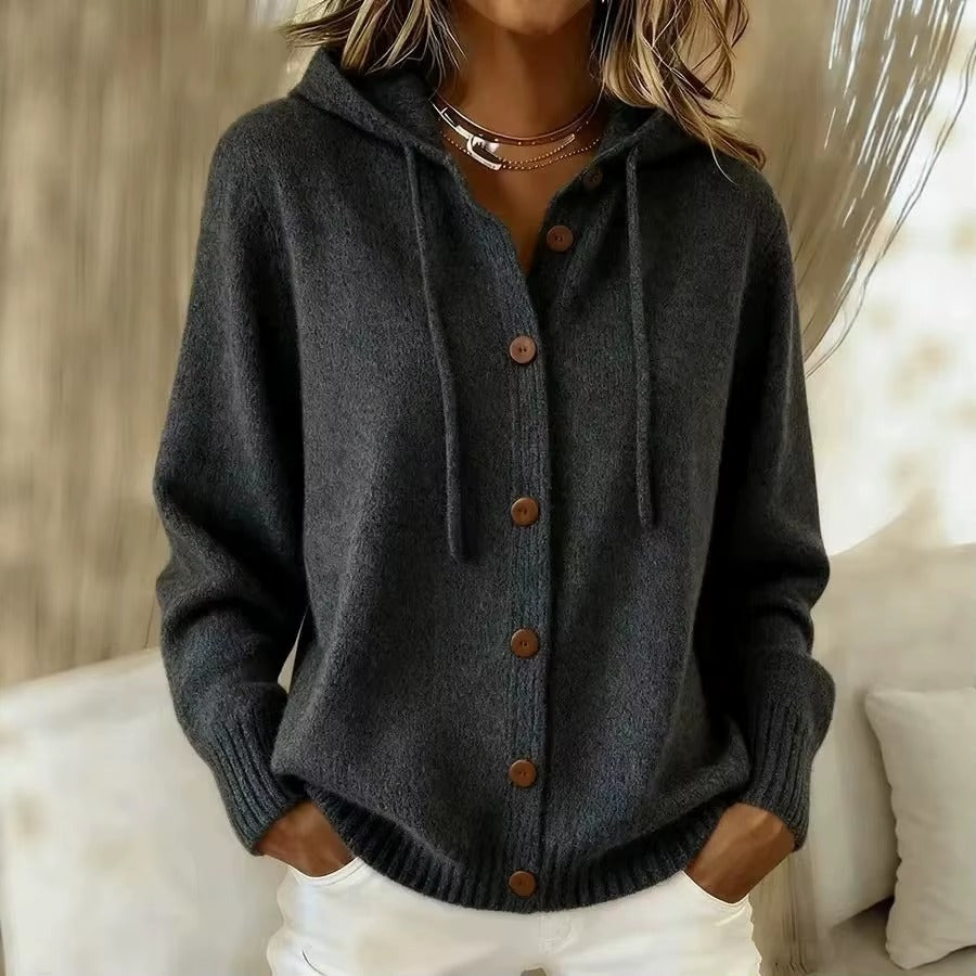 Cardigan Donna Morbido con Cappuccio – Comfort Elegante per le Giornate Fresche – Laura