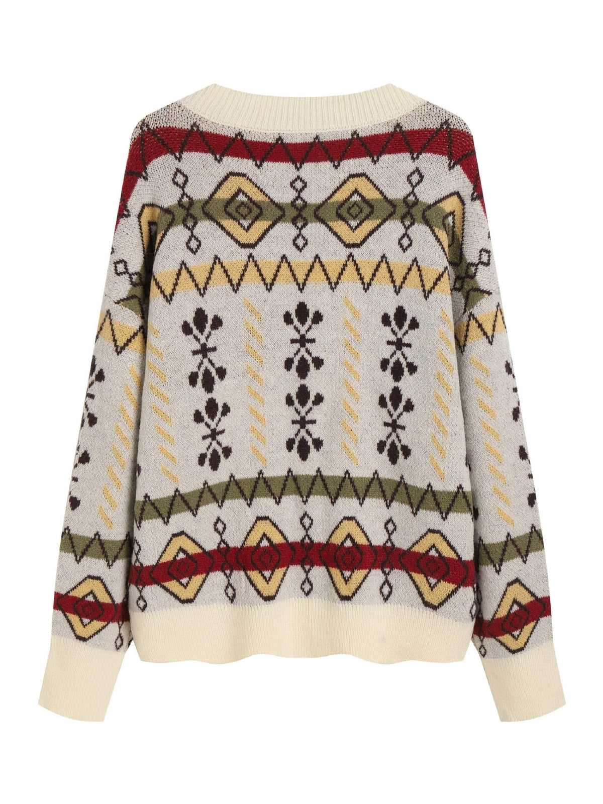 Cardigan Donna con Motivo Jacquard Geometrico e Bottoni – Stile Retrò e Comfort – Anita