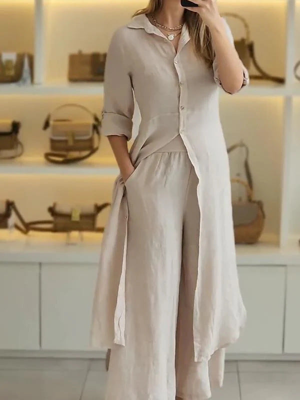 Completo Camicia e Pantaloni Casual in Cotone e Lino