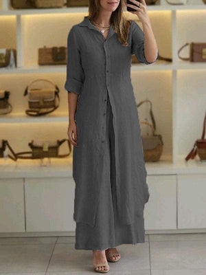 Completo Camicia e Pantaloni Casual in Cotone e Lino