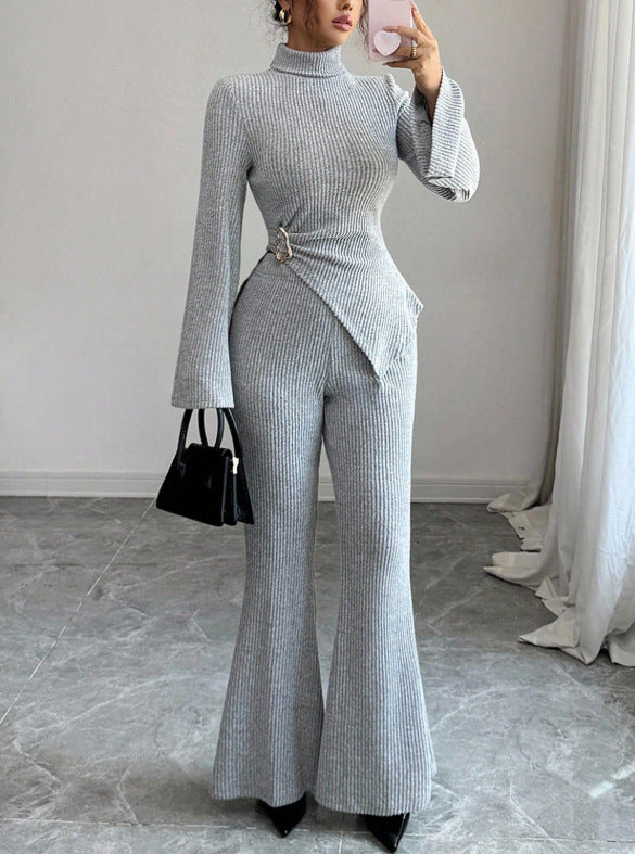 Completo Donna Elegante con Blusa a Costine e Pantaloni a Zampa – Beatrice