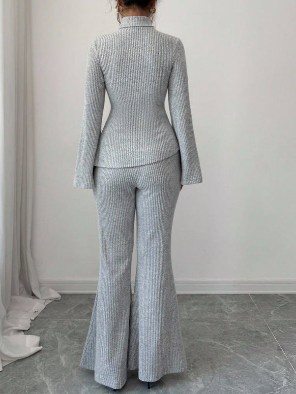 Completo Donna Elegante con Blusa a Costine e Pantaloni a Zampa – Beatrice