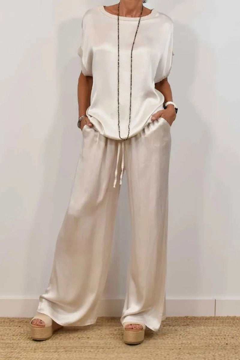 Completo Donna Elegante in Raso con Blusa e Pantalone – Valentina