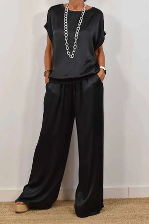 Completo Donna Elegante in Raso con Blusa e Pantalone – Valentina