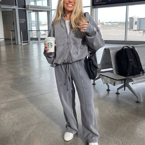 Completo Donna con Bomber Oversize e Pantaloni a Gamba Larga – Comfort Casual e Stile Minimal – Beatrice