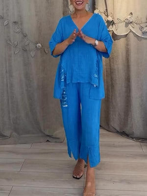Completo Estivo Brillante – Blusa Oversize e Pantaloni Larghi