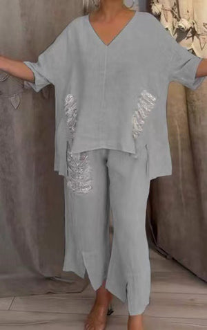 Completo Estivo Brillante – Blusa Oversize e Pantaloni Larghi