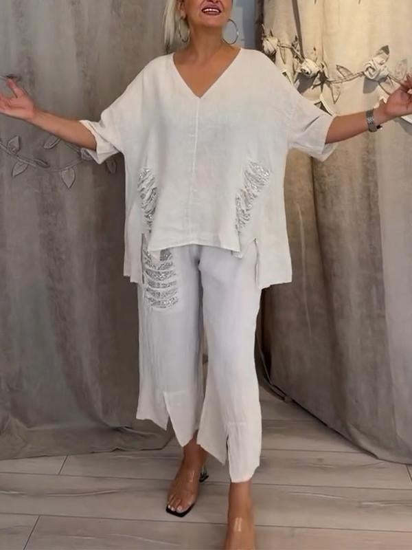 Completo Estivo Brillante – Blusa Oversize e Pantaloni Larghi