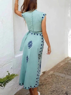 Completo Estivo Donna Elegante – Coordinato Top e Gonna Lunga Ricamata