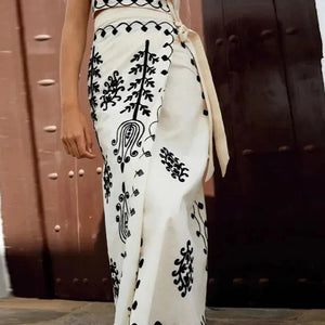 Completo Estivo Donna Elegante – Coordinato Top e Gonna Lunga Ricamata