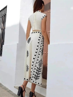Completo Estivo Donna Elegante – Coordinato Top e Gonna Lunga Ricamata