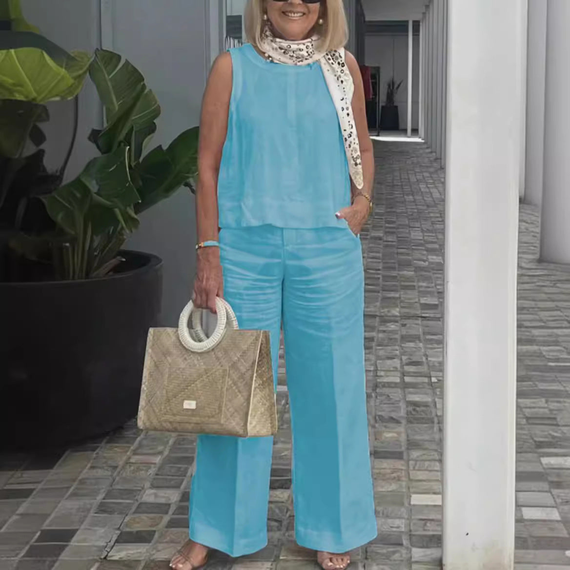 Completo Estivo Donna con Pantaloni Palazzo - Coordinato Due Pezzi - Valentina