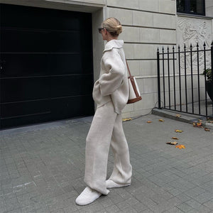 Completo Maglione Zip e Pantaloni in Maglia Leela Moda