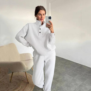 Completo Tuta Donna in Felpa – Collo Alto con Bottoni e Pantalone Jogger – Alessia