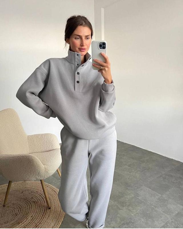 Completo Tuta Donna in Felpa – Collo Alto con Bottoni e Pantalone Jogger – Alessia