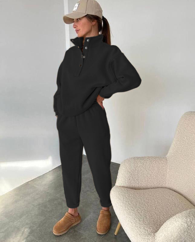 Completo Tuta Donna in Felpa – Collo Alto con Bottoni e Pantalone Jogger – Alessia