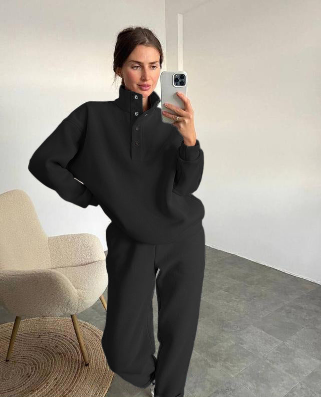 Completo Tuta Donna in Felpa – Collo Alto con Bottoni e Pantalone Jogger – Alessia