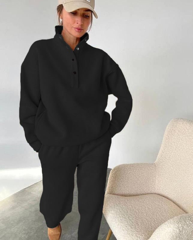 Completo Tuta Donna in Felpa – Collo Alto con Bottoni e Pantalone Jogger – Alessia