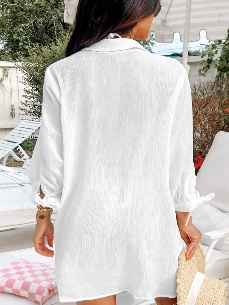 Copricostume Donna Camicia Bianca Mini con Taschino Estiva