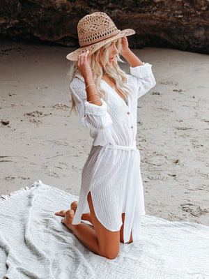 Copricostume Donna Camicia Lunga Bianca Trasparente Estiva