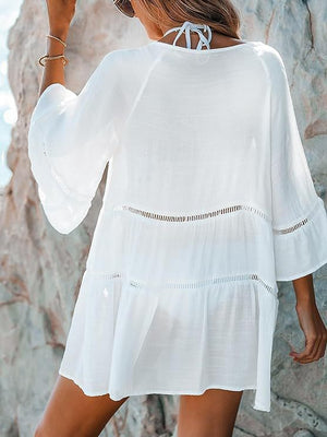 Copricostume Donna Vestito Bianco Estivo con Maniche a Campana