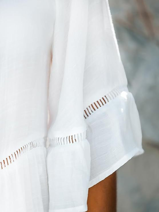 Copricostume Donna Vestito Bianco Estivo con Maniche a Campana