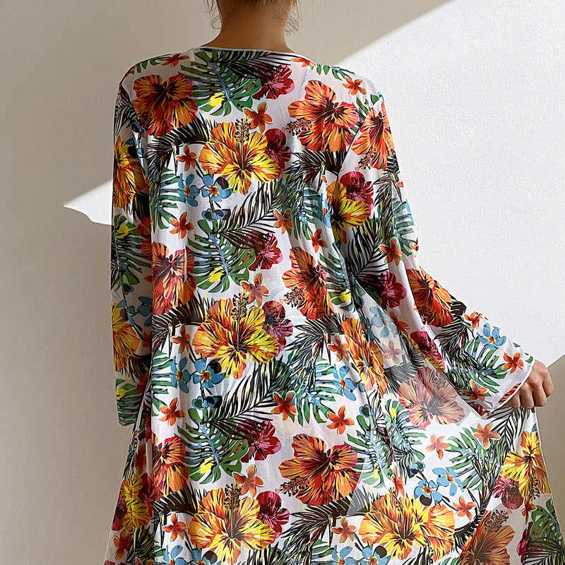 Costume 3 Pezzi Donna Tropicale – Bikini a Vita Alta con Copricostume Leggero