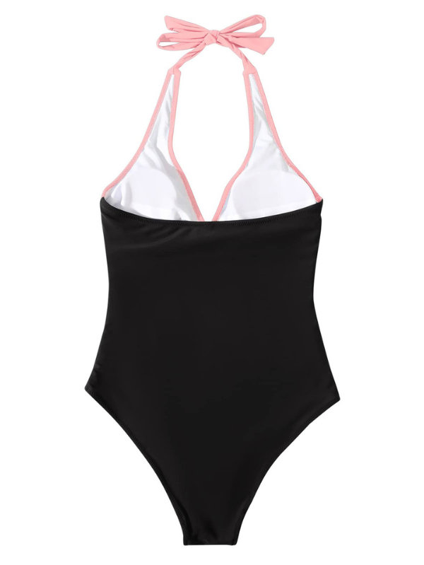 Costume Intero Donna Contenitivo - Scollo a V e Modellante - Blu Cobalto e Nero