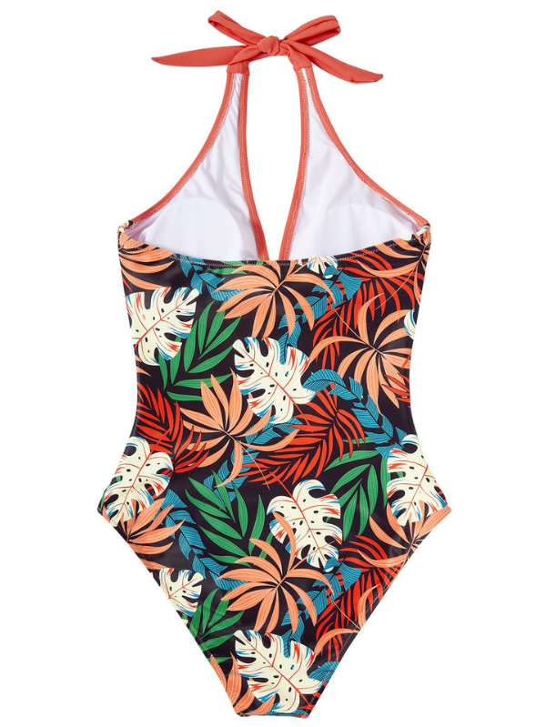 Costume Intero Donna Contenitivo - Scollo a V e Modellante - Corallo Tropicale